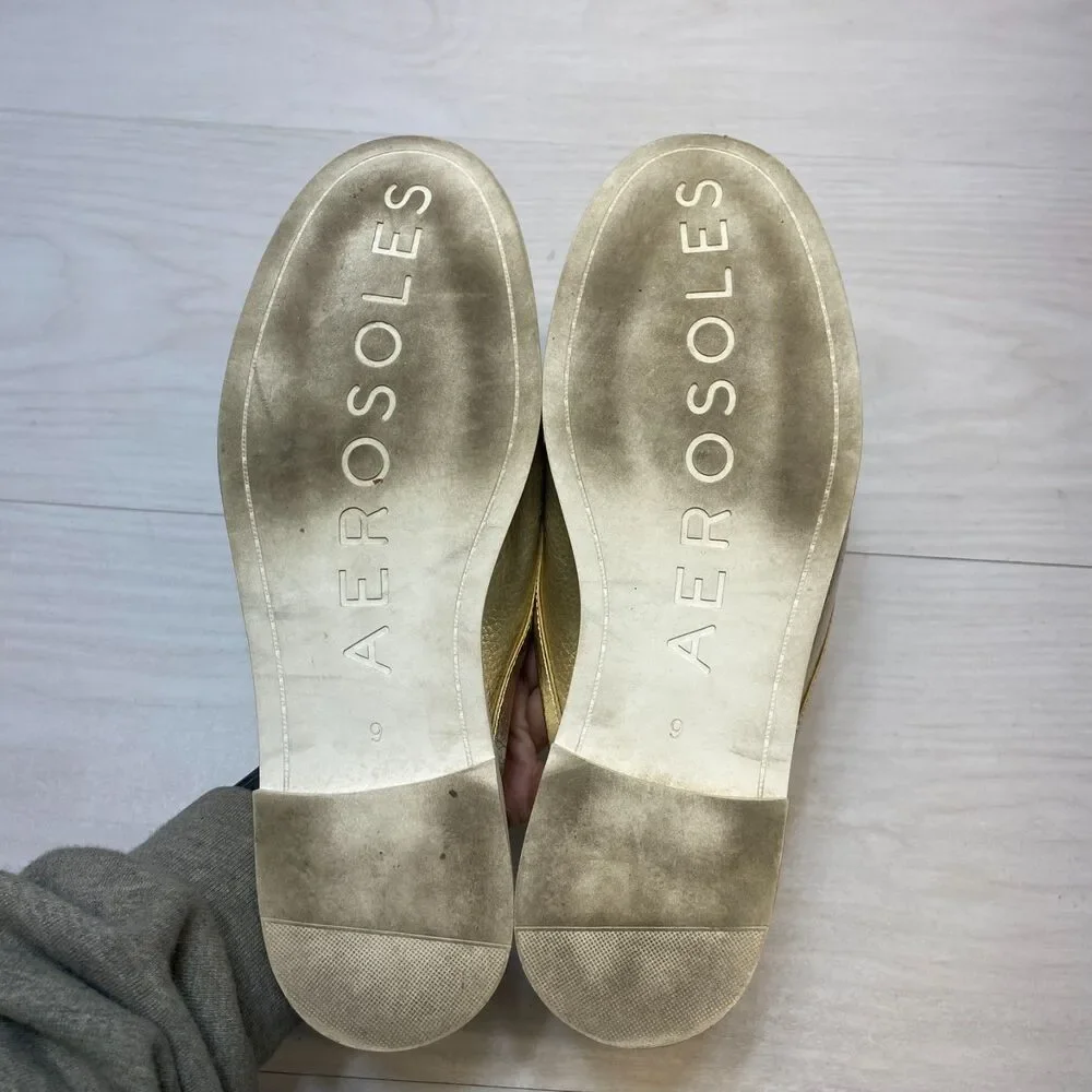 Aerosoles Sally Mule Slip On‎ Loafers Women's Size 9 M Metallic Gold Comfort